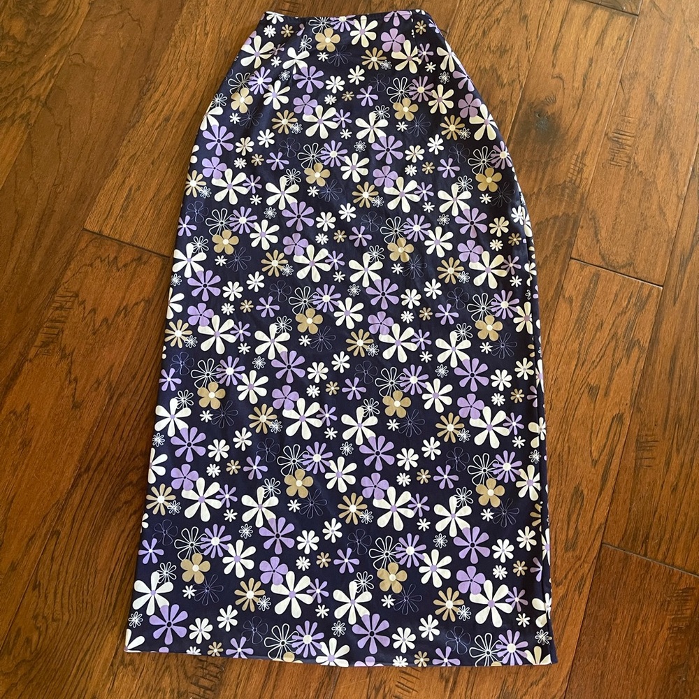 Express Blue Purple Floral Maxi Skirt Vintage XS
